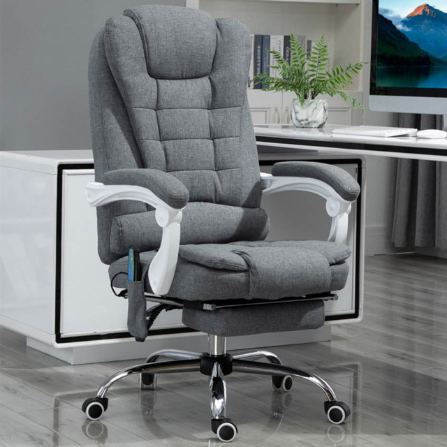 Portland Grey Linen Feel Fabric Swivel Vibration Massage Office Chair - image 1
