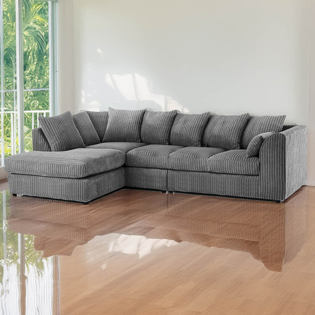 Luxor 5 Seater Grey Jumbo Cord Left Hand L Shaped Corner Sofa with Scatter Back - image 1