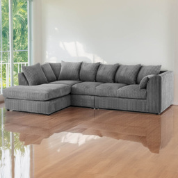 Luxor 5 Seater Grey Jumbo Cord Left Hand L Shaped Corner Sofa with Scatter Back - thumbnail 1