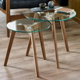 Julian Bowen Bryant Oak Base and Tempered Glass Nest of Tables Set of 2