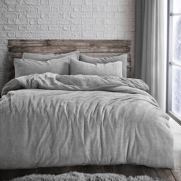 Velosso Super King Size Ash Grey Teddy Fleece Duvet Set