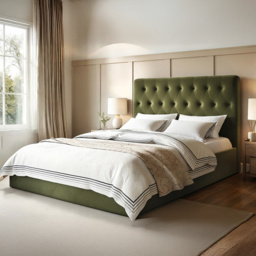 Flair Marley Green Double Velvet Button Headboard Ottoman Bed