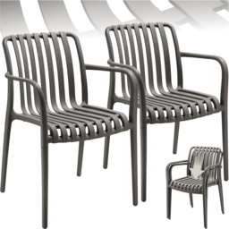 tectake Alcudia Anthracite Plastic Garden Chair Set of 2 - thumbnail 2