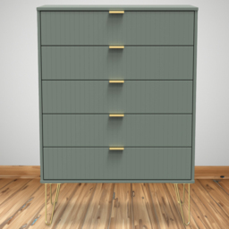 Crowndale 5 Drawer Reed Green Wide Chest of Drawers Ready Assembled