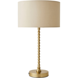 ValueLights Maeve Cream Drum Shade Brushed Gold Bobbin Bobble LED Table Lamp