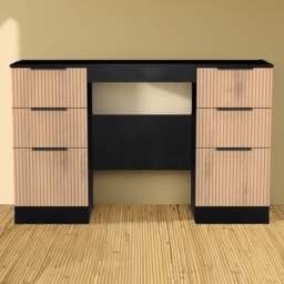 Crowndale Java Slatt Effect and Black 6 Drawer Kneehole Desk