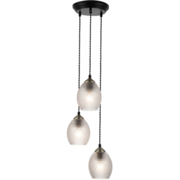 Cosylyte Lorne 3 Light Matt Black Faceted Glass Cluster Pendant Light
