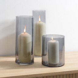 Set of 3 Smoked Glass Grey Candle Holders