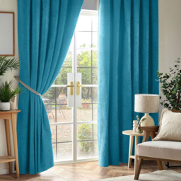 Alan Symonds Chenille Blackout Pencil Pleat Curtains Teal 117cm x 183cm