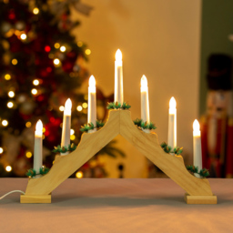 The Christmas Workshop 7 LED Pine Wood Candle Bridge Light