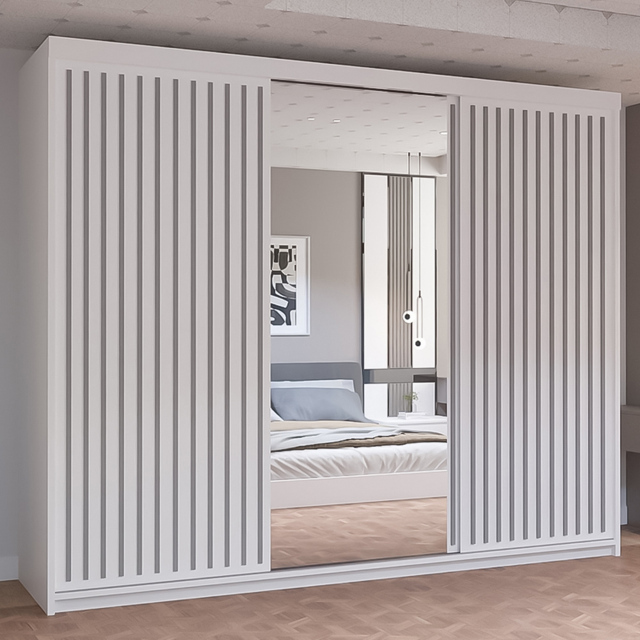 M N Furniture Roman 3 Door White and Grey Mirrored Sliding Wardrobe 250cm - image 1