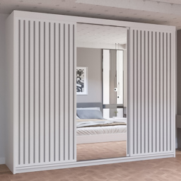 M N Furniture Roman 3 Door White and Grey Mirrored Sliding Wardrobe 250cm - thumbnail 1