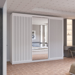 M N Furniture Roman 3 Door White and Grey Mirrored Sliding Wardrobe 250cm - thumbnail 4