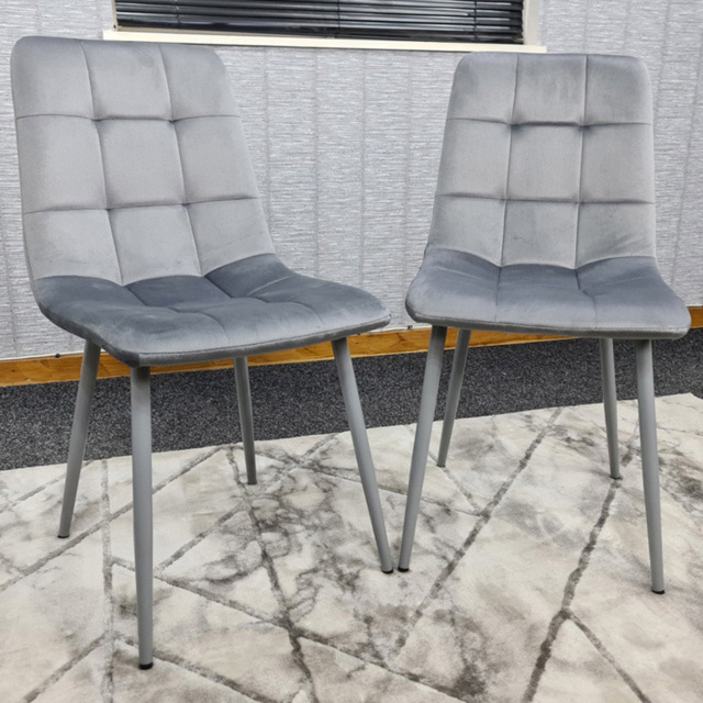 Denver Set of 2 Grey Velvet Dining Chairs - image 1