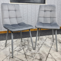Denver Set of 2 Grey Velvet Dining Chairs
