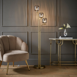 ValueLights Amelie 3 Way Ribbed Glass Gold Stem LED Floor Lamp - thumbnail 2