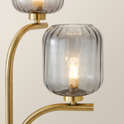 ValueLights Amelie 3 Way Ribbed Glass Gold Stem LED Floor Lamp - thumbnail 3