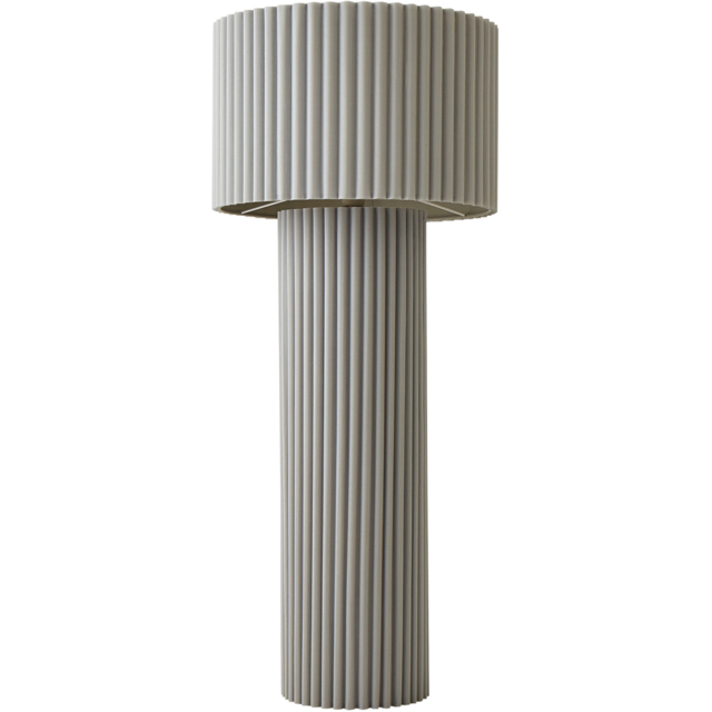 ValueLights Lenny Stone Grey Drum Lamp Shade Ribbed Fabric Midi LED Floor Lamp - image 1