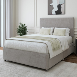 Bedmaster Small Double Seal Grey Naples Linen 4 Drawer Divan Base with Valencia Headboard