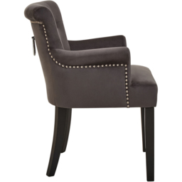 Premier Housewares Doucet Grey Velvet Dining Chair with Ring Back - thumbnail 3