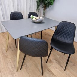 Portland 4 Seater Faux leather Dining Set Grey and Black