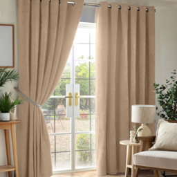 Alan Symonds Chenille Blackout Ring Top Eyelet Curtains Beige 117 x 229cm