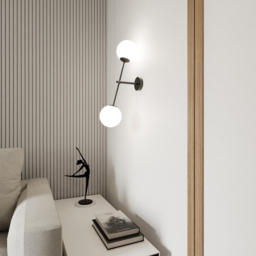 Emibig Linear White Shade Black 2 Light E14 LED Wall Lamp - thumbnail 2