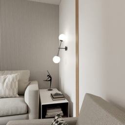 Emibig Linear White Shade Black 2 Light E14 LED Wall Lamp - thumbnail 3