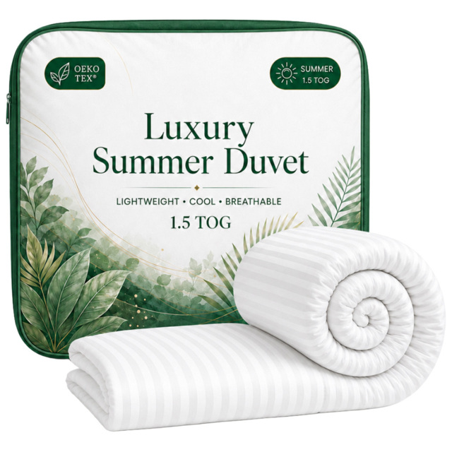 Opulent Home White Super King Size Striped Summer Hollowfibre Duvet 1.5 Tog - image 1