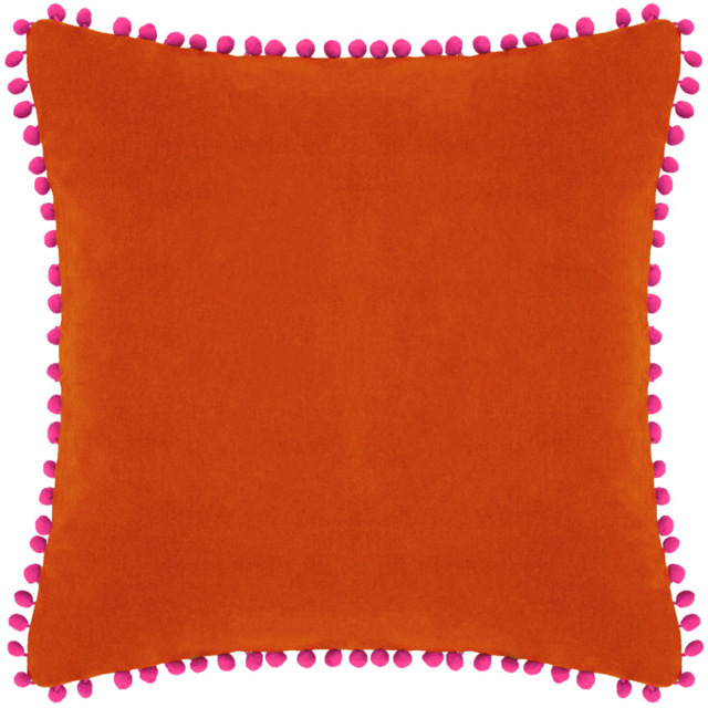 Paoletti Orange and Fuchsia Velvet Touch Pom Pom Cushion - image 1