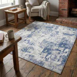 Belvedere White and Blue Distressed Rug 120 x 170cm - thumbnail 4