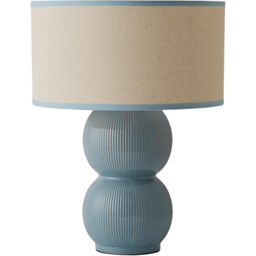 ValueLights Gemma Green Linen Trim Shade Stacked Ribbed Green Glazed Table Lamp