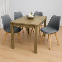 Kosy Koala 4 Seater Wood Plastic and Faux Leather Dining Set Rustic Effect and Grey