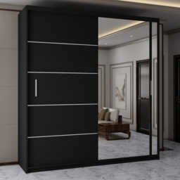Sliding Wardrobes 4U Vision Black 2 Door Mirror Wardrobe with Adjustable Shelves and Hanging Rails
