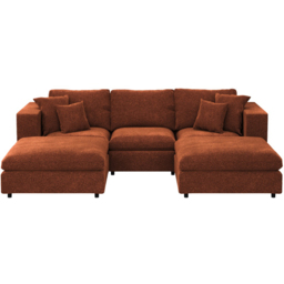 SOLACE+CO Asher Orange 4 Seater Chenille U Shape Sofa with Footstool - thumbnail 3