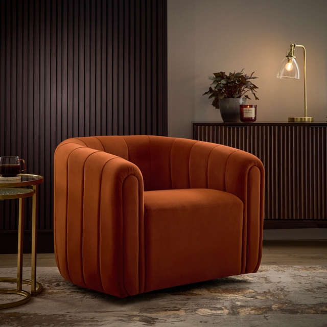 Noah Velvet Swivel Chair Vintage Orange by Homebase