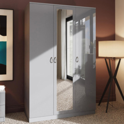 FWStyle Grey Gloss 3 Door Mirrored Wardrobe
