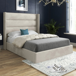 Nuno Silver Double Velvet Upholstered Bed Frame with Straight Winged Headboard