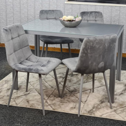 Kosy Koala 4 Seater Glass and Tufted Velvet Dining Set Grey