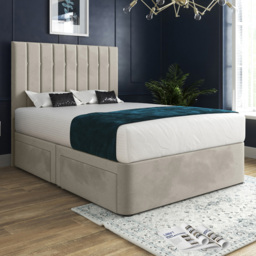 Marcelo Silver Small Double Velvet Upholstered Divan Bed Frame with Linear Headboard