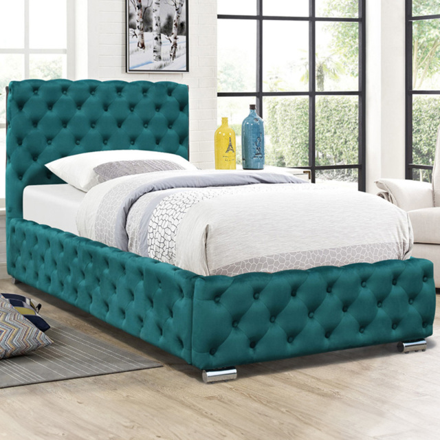 Comfy Living Single Green Tufted Fabric Bed Frame - image 1