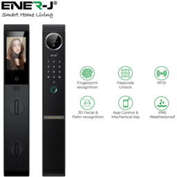 ENER-J 7-in-1 Aluminium Alloy Black Smart Door Lock - thumbnail 2