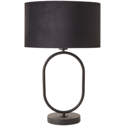 ValueLights Antonia Black Velvet Drum Shade Matte Black Oval LED Table Lamp