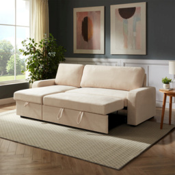 Artemis Home Coeburn 3 Seater Cream Textured Fabric Reversible Corner Sofa Bed with Storage - thumbnail 3