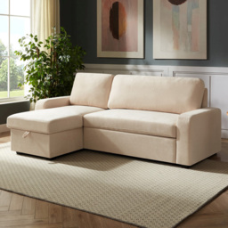 Artemis Home Coeburn 3 Seater Cream Textured Fabric Reversible Corner Sofa Bed with Storage