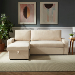 Artemis Home Coeburn 3 Seater Cream Textured Fabric Reversible Corner Sofa Bed with Storage - thumbnail 4