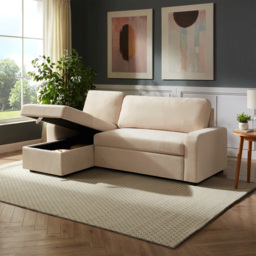 Artemis Home Coeburn 3 Seater Cream Textured Fabric Reversible Corner Sofa Bed with Storage - thumbnail 2
