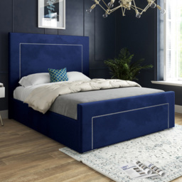 Lucca Blue Double Velvet Upholstered Bed Frame with High Headboard