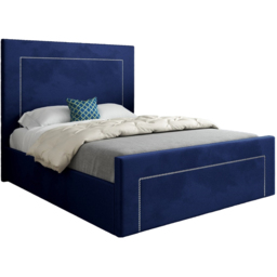 Lucca Blue Double Velvet Upholstered Bed Frame with High Headboard - thumbnail 2