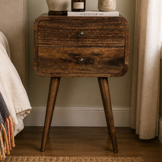 Artisan Furniture Grey Wash 2 Drawer Solid Wood Curved Mini Bedside Table - image 1